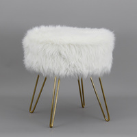 Pouf ottoman blanc personnalisé de petite taille, repose-pieds de chambre à coucher en fausse fourrure, ottoman français doré