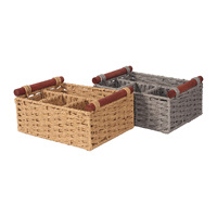 Panier de rangement rustique à 4 compartiments, tissé à la main, design minimaliste, poignées en bois rouge, organisateur divisé pour la maison et la cuisine