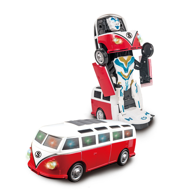 B/O Rotation Robot Baby Electric Deformation Bus Toy With Light Music