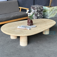 Luxe Wabi Sabi personnalisé naturel plateau ovale Beige travertin Table à manger Table basse meubles avec 3 pieds pour 8 places