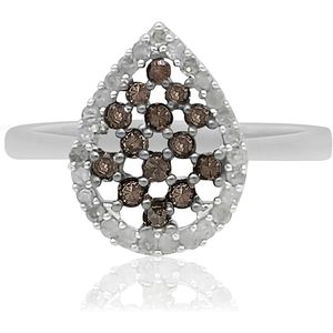 Bague Ornaatis en argent sterling avec diamants blancs et bruns naturels taille ronde, sertie en grappe, forme goutte d'eau, pavé, pour fiançailles - Product Image 1