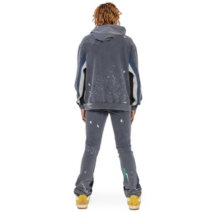 Conjunto Deportivo para Hombre, Sudadera con Capucha y Pantalones de Algodón con Diseño de Salpicaduras de Pintura, Estilo Informal - Product Image 4
