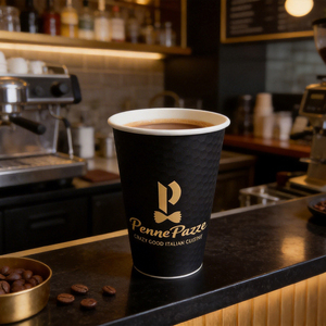 Penne Pazzo Eco-Friendly Biodegradable Black Paper <b>Cup</b> with Gold Logo Single Wall <b>Disposable</b> Hot Drink - Product Image 1