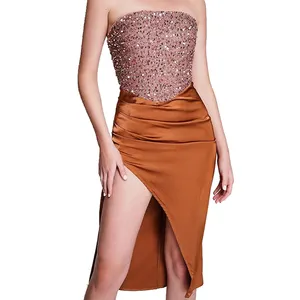 Chất Lượng Cao Phụ Nữ Strapless Sequin Không Tay Oscar Đêm Maxi Buổi Tối Ăn Mặc Stain Trượt Ăn Mặc Cho Phụ Nữ