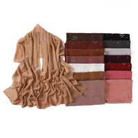 Hijab en mousseline de soie couleur unie avec perles, strass numériques thermocollants, long châle léger pour femmes musulmanes, foulard Shayla en polyester
