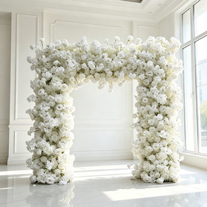 Fondo de rosas artificiales de seda románticas, arco cuadrado moderno, decoraciones para fiestas de cumpleaños, pared de flores para interiores y exteriores - Product Image 1