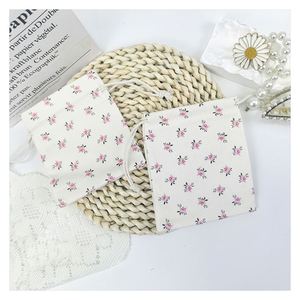 <b>Small</b> Flower Pattern Recyclable Cotton <b>Drawstring</b> Jewelry Pouch Soft Comfortable Dust <b>Bag</b> Design Custom White for Jewelry - Product Image 1