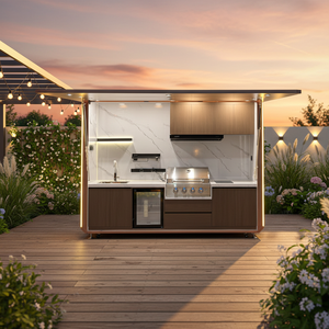 Modern Portable Outdoor <strong>Kitchen</strong> <strong>Unit</strong> 8-Burner BBQ Grill 58L Fridge <strong>Sink</strong> Backsplash Acrylic Finish Drawer Slide Hinge Locking - Product Image 3