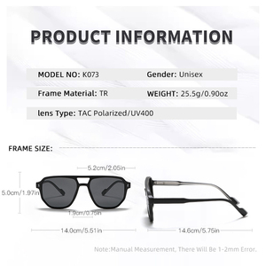 Lunettes de soleil unisexes classiques à double pont, style vintage, carrées, surdimensionnées, monture TR90, verres TAC, polarisées UV400 - Product Image 3