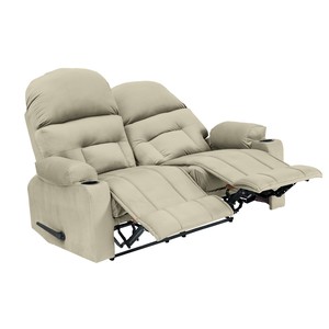 Popular silla reclinable cinematográfica doble de terciopelo profesional con portavasos-Beige claro-NZ80 - Product Image 1