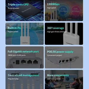 Le plus récent COMFAST CF-EW85 1300Mbps 2.4G/5.8G Gigabit <span class=keywords><strong>amplificateur</strong></span> de Signal AP sans fil prend en charge l'alimentation DC/POE routeur WIFI - Product Image 3