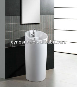 Lavabo de Baño de Cerámica Redondo con Pedestal, Lavabo de Pie - Product Image 2
