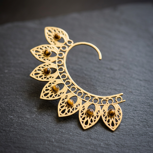 Manchette d'oreille en laiton en pierre naturelle, bijoux en forme d'oeil de tigre, vente en gros, mode 2023 - Product Image 1