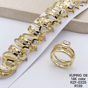 XUPING Jewelry Wholesale 14K Gold Color Plated Iced Out Stone Bridegroom Bridal Fashion <strong>Women</strong> Men a Pair Couple Wedding <strong>Ring</strong> <strong>Set</strong> - Product Image 2