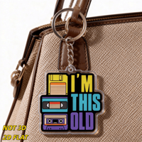 Llavero Retro de los 80s y 90s, Diseño Vintage con Disco Flexible, Casete VHS