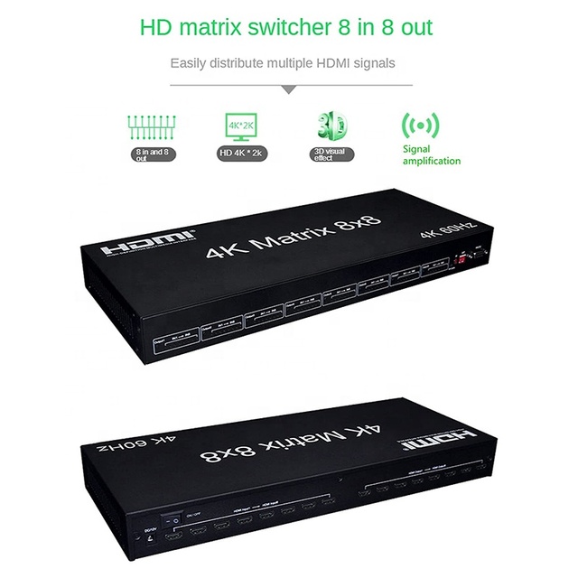 Xput 8 in 8 Out UHD Video Matrix Switch Device 8X8 Video Signal Routing Processor Support 4K 60Hz RS232 Serial Control for AV