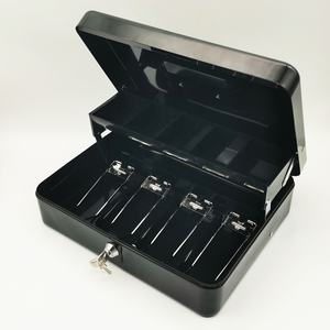 Venta al por mayor de monedas de metal negro portátiles personalizadas 12 pulgadas Ticket titular 9 divisores tienda caja de efectivo de tamaño pequeño con llave y bandeja de dinero - Product Image 3