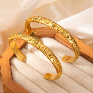 Brazalete de Lujo de Acero Inoxidable 316L, Chapado en Oro de 14k y 18k, Brazalete Abierto Celestial con Circonitas para Mujer - Product Image 2