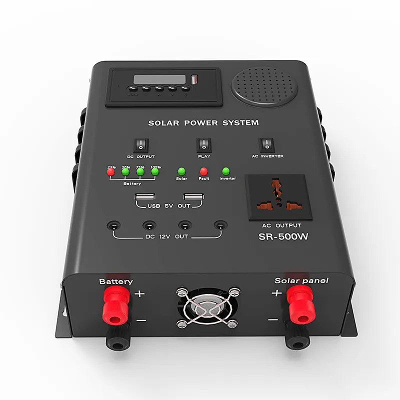 Colore nero 500W inverter controller DC-AC Sistema Solare Tutto In Uno con radio FM senza fili e senza fili di sostegno di musica di personalizzazione