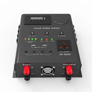 Black color 500W inverter controller DC-AC Solar System All In One with FM radio and wireless music support customization