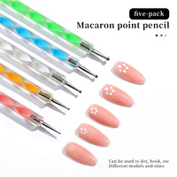 Juego de 5 Herramientas Premium para Decoración de Uñas, Doble Punta, Mango en Espiral de Cristal, Pluma para Recoger Diamantes de Imitación, Suministros para Diseño de Puntos en Manicura DIY