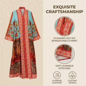 Boutique Style <b>Islamic</b> Abaya Ethnic Elegant Floral <b>Print</b> Polyester Long Sleeve Maxi for Dubai Resort Gathering Statement Wear - Product Image 3