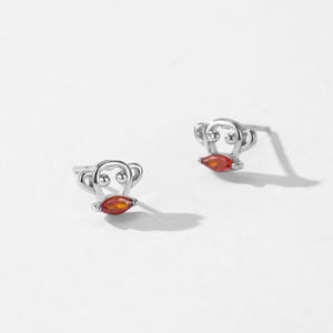 Pendientes de Mono Personalizables en Plata de Ley S925 con Circonita Roja Corte Marquesa, Serie Animal, Versión Cobre - Regalo Creativo para Mujer - Product Image 3