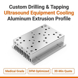Profilé d'extrusion en aluminium sur mesure pour le refroidissement d'équipements médicaux à ultrasons, usiné par perçage et taraudage - Product Image 1