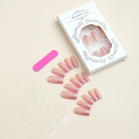 24 Uñas Postizas Rosa Brillante con Punta Francesa, Estilo Bailarina, ABS, Base Nude Blush, Cobertura Completa, Brillantes, Reutilizables, de Presión