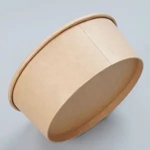 サラダボウルスープまたはランチボックス用ふた付き白使い捨てラウンドクラフトペーパーサラダボウル - Product Image 1