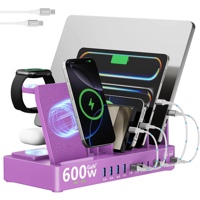 15 in 1 Wireless Charging Station 600W Dual 100W USB C Fast Charger for Apple MacBook, iPhone iPad Tablet