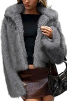 En stock, Vente en gros transfrontalière, Manteau court tendance en fausse fourrure de renard, marron et noir teint, écologique, coupe slim, style vintage, Automne Hiver