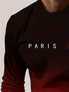 Maglietta sportiva Casual da uomo a maniche lunghe con stampa <span class=keywords><strong>Paris</strong></span> comoda e traspirante a strati di Base in tinta unita - Product Image 3