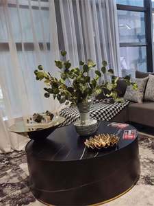 Nuevo diseño de muebles para sala de estar, <span class=keywords><strong>mesa</strong></span> de centro <span class=keywords><strong>baja</strong></span>, <span class=keywords><strong>mesa</strong></span> auxiliar <span class=keywords><strong>redonda</strong></span> de dos capas de mármol negro, Metal dorado para salón - Product Image 3