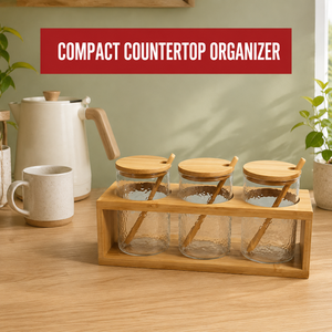Juego de 3 Frascos de Vidrio con Tapa de Bambú y Bandeja de Madera, Recipientes Herméticos de Vidrio Transparente para Cocina, Despensa, Té, Café, Cereales - Product Image 3