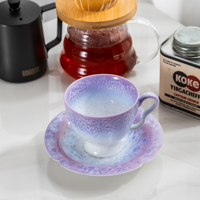 Lavendel-Farbverlauf Kristall-Reaktivglasur Neuer Chinesischer Stil Umweltfreundliche Tasse mit Untertasse, Muschelförmiger Blumenrand für Kaffee und Tee