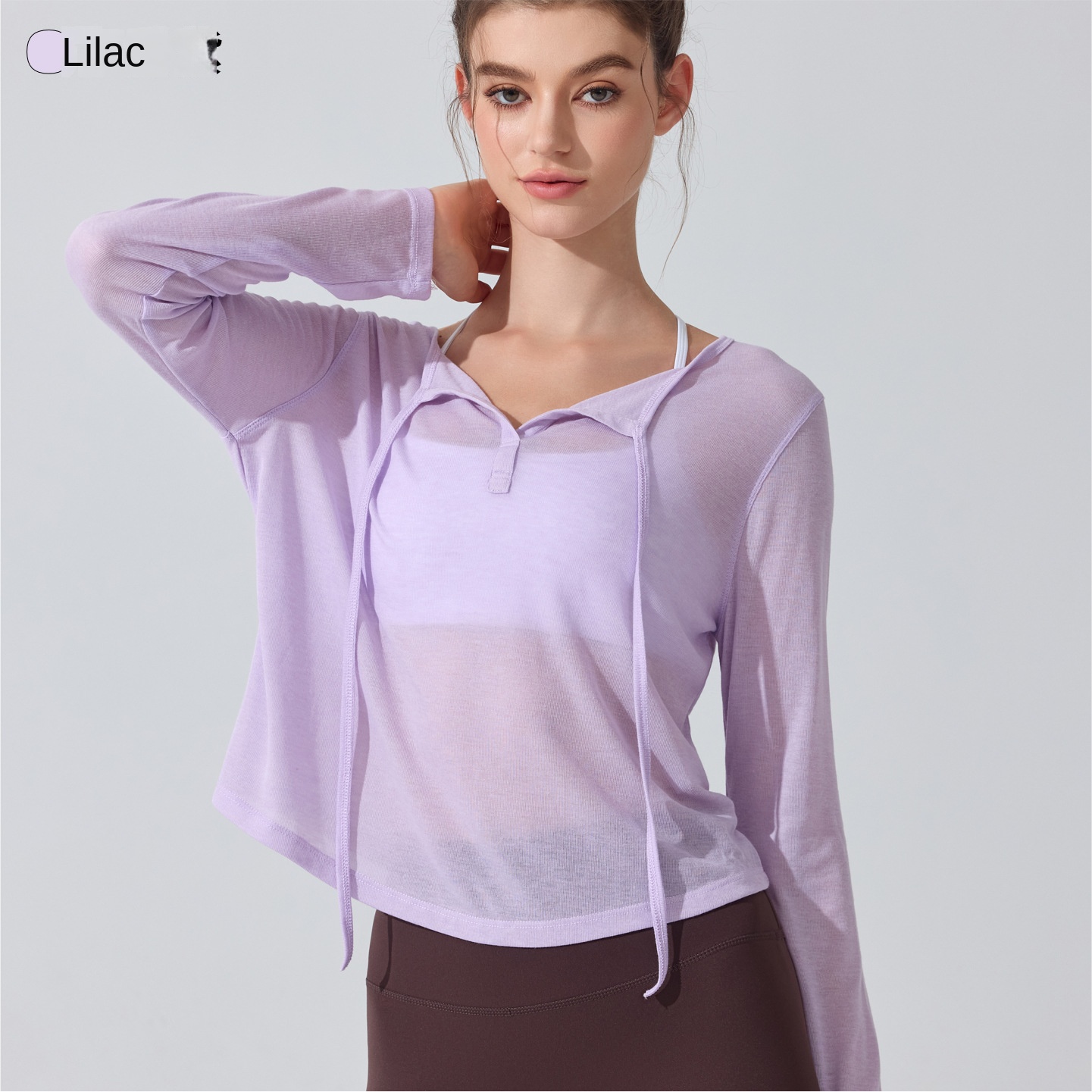 European American Breathable Plus Size Long-sleeved Loose Quick-drying Lightweight Sweat-Wicking Sports Blouse Top Yoga Front