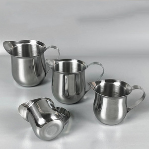 Ensemble de mini-pichets à lait en acier inoxydable, 4 pièces, ronds avec bec verseur pour la préparation du café, latte art, expresso - Product Image 3