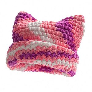 หมวกไหมพรมหูแมวแฟชั่นฤดูหนาว หมวกถักไหมพรม หมวกบีนนี่ - Product Image 3