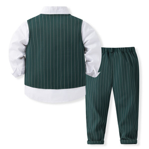 Conjunto de traje verde para <span class=keywords><strong>niño</strong></span> de tres colores, conjuntos de ropa para <span class=keywords><strong>niño</strong></span> pequeño, camisa de vestir Formal, chaleco a rayas, pantalones, trajes de Navidad para caballero de bebé - Product Image 6