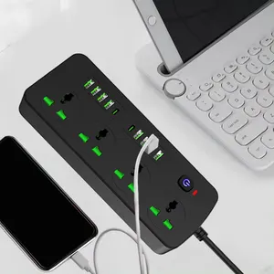 Saluran Keluar Kabel Ekstensi Power Strip Universal, Adaptor Steker Dinding Semua Dalam Satu dengan 8 Hub USB 2 PD 4 Grup Keluaran Daya Pintar