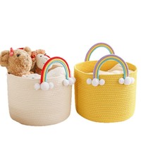 Panier de rangement rond en tissu moderne et mignon, motif arc-en-ciel, en corde de coton tressée, portable, pour couvertures d'enfants, idéal pour le salon