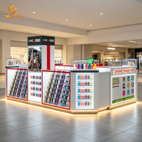 Kiosque d'accessoires pour téléphones portables et ordinateurs éclairé par LED, îlot de réparation de téléphones en verre trempé pour centre commercial