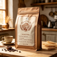 Sac à café en aluminium de qualité alimentaire, 1 kg, imprimé en héliogravure personnalisé, résistant à l'humidité, fond plat, scellé sur huit côtés