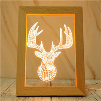 Base de lampe à LED solide carrée en bois bricolage veilleuse 3D avec lumière de maison intelligente en acrylique gravée au laser pour un usage domestique