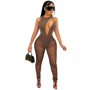 2022 personnalisé en gros dame combinaison livraison directe femmes découpé Sexy voir à travers combinaison maille respirant moulante <span class=keywords><strong>noir</strong></span> combinaisons - Product Image 3