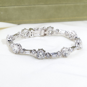 MSN-657 เครื่องประดับเมสซี่ ทองคำขาว 18K กำไลเทนนิสเพชรเพาะเลี้ยงแบบผสมทรงต่างๆ ที่ปรับแต่งได้ - Product Image 1