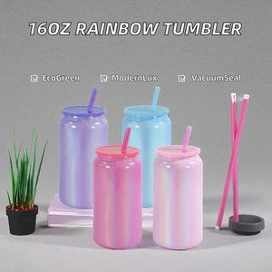 Gobelet isotherme sous vide en acier inoxydable à double paroi de 16 oz, écologique, pour sublimation, motif arc-en-ciel, style moderne et luxueux, type bocal Mason - Product Image 2