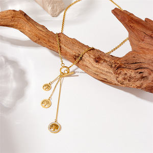Tree Of Life Pendant Necklace Gold Plated Stainless Steel Tassel Chain For Gift - Product Image 2