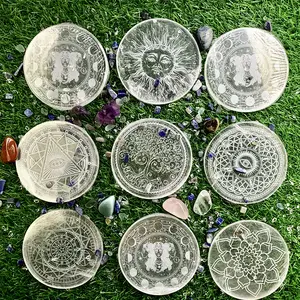 Wholesale high quality selenite plate engraved with moon phases selenite charging plate